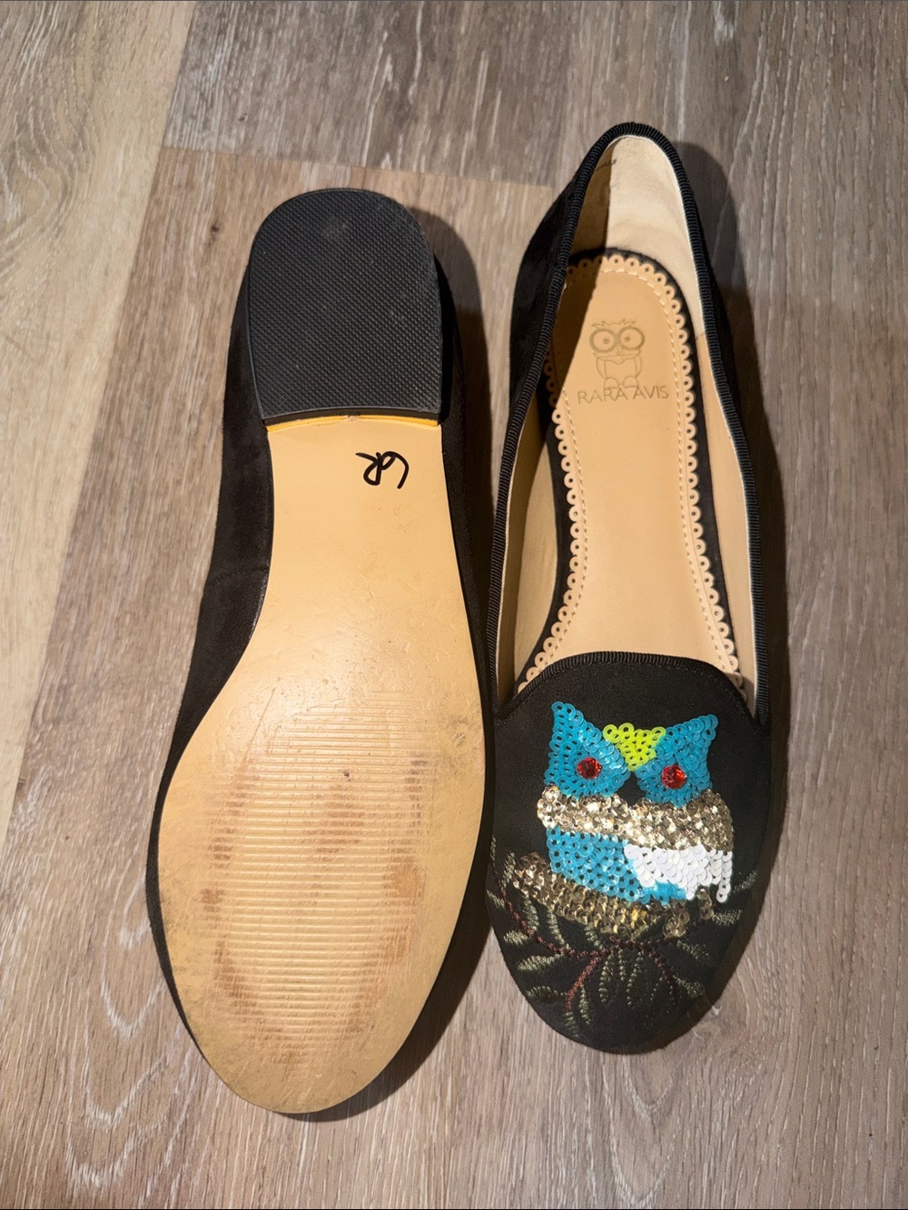 Rara Avis Black Sequin Owl Slip-On Loafers for Women - Picture 5 of 6